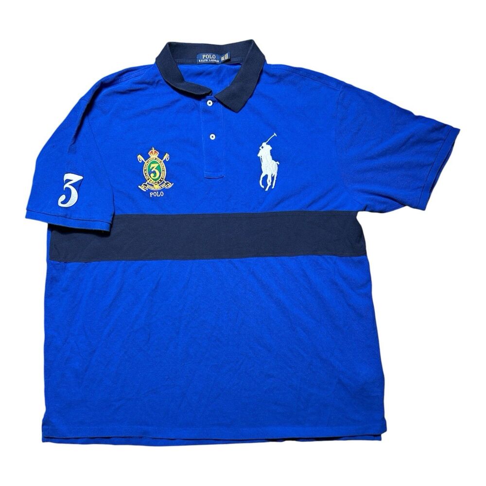 Polo Ralph Lauren Short Sleeve Polo Shirt Men’s 3XLT Big Pony Striped Blue Crest